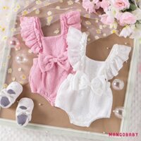 Mg-infant Bé Gái Mùa Hè Áo Liền Quần Màu Hoa Bay Tay Muỗng Cổ Nơ Jumpsuit