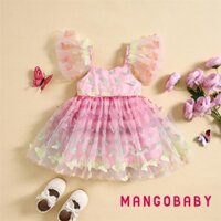 Mg-toddler Bé Gái Bướm Chuyển Đổi Đầm Bay Tay Người Yêu Cổ Chữ A Lưới Đầm