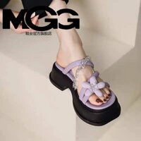 MGG Chunky Heel Slippers Women's Summer Outdoor Wear New Fashion Flower Platform Sandals with Skirt v65Q