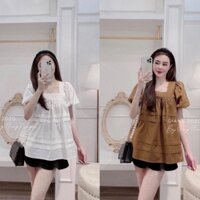 MH BỘ BBD CỔ VUÔNG TRẮNG NÂU CHO NỮ GIÂ TỐT