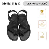 MH03 - Dép Sandal nam quai hậu xỏ ngón da bò sáp Đế 2 Lớp Cao Su Nguyên Khối MeHai