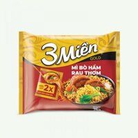 Mì 3 MIỀN Gold bò hầm rau thơm 2X nước cốt bò hầm gói 75g – Thùng 30 gói + 2 gói tôm chua cay đặc biệt
