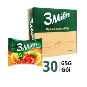 Mì 3 miền tôm chua cay 65g - Thùng 30 gói