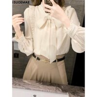 mi công sở nữ - áo cổ nơ viền bèo ngọc bèo vai chất tơ óng mặc được 2 kiểu- 129