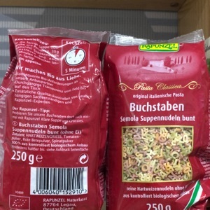 Mì nui hữu cơ hình chữ cái số cho bé 250gr – Rapunzel