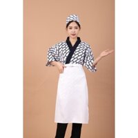 [Miaomiao] [Quần áo ẩm thực Nhật Bản Dashi 1] Hoa văn ca rô trắng Nhật Bản Sushi Kimono Thịt nướng Nhà hàng Quần áo đầu bếp Cotton Polyester Phong cách không mỏng Bốn mùa có sẵn Tether.Xing Maobao