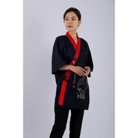 [Miaomiao] [Quần áo ẩm thực Nhật Bản Dashi 1] Đồng phục nhân viên cửa hàng Ramen Nhật Bản Sushi Kimono Tether thêu có thể điều chỉnh logo in chữ màu xanh đậm Polyester Cotton.Xing Maobao