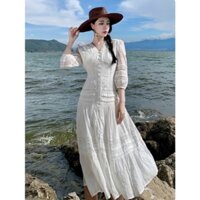MIASH - Váy Maxi Trắng Tơ Mây Đi Biển, Đi Chơi Thiết Kế Chun Sau Lưng Siêu Tôn Dáng Trẻ Trung