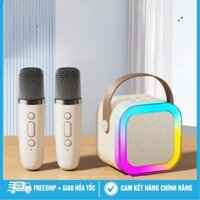 Mic hát không dây 2mic K12  kèm loa karaoke bluetooth cổng Tye C, USB, SD dung lượng pin 2h kèm quai xách mọi nơi