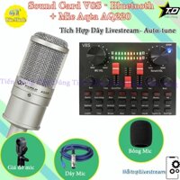 Mic Thu Âm Aqta AQ220 và Sound Card V8S Auto-tune, Bluetooth, 8 Chế Độ Chỉnh Âm- Trọn Bộ Mic Livestream đã Có Thể Ghi Âm