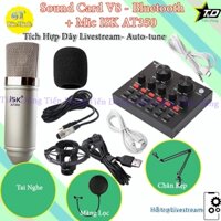 Mic thu âm AT350 Sound card v8 tiếng anh chân màng tai nghe- bộ livestream V8 có auto-tune
