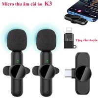 Mic thu âm cài áo không dây K3 Mẫu Mới lọc giảm tiếng ồn xung quanh - Ghi âm quay video livestream