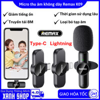 Mic thu âm không dây cho điện thoại Remax K09 khử lọc tiếng ồn, Micro không dây cài áo livestream, Bảo hành 12 tháng