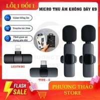 Mic Thu Âm Không Dây Model K9 - Khử Tiếng Ồn Để Livestream, Ghi Âm, Quay Video - Khoảng Cách 20m