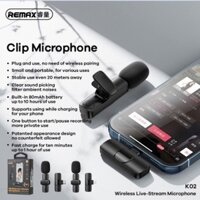 Mic Thu Âm Live Stream, Mic Thu âm Mini Cho Điện Thoại Mini Không Dây Remax K02 Lightning/ Type-C