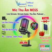 Mic thu âm ME6S, Mic livestream có màng lọc tạp âm, Micro sử dụng cho PC-Laptop-Điện thoại Led RGB