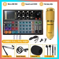Mic Thu Âm Micro Livestream Trọn Bộ Soundcard K300 & Mic BM900 Hát Thu Âm Livestream Karaoke online các app