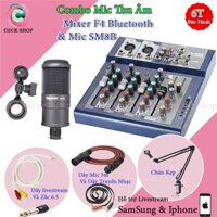 Mic Thu Âm Takstar SM8B và Mixer F4 Có Bluetooth Đi Kèm Chân Kẹp Dây 3m Dây Livestream Chế Jack 6.5 Dây Truyền Nhạc