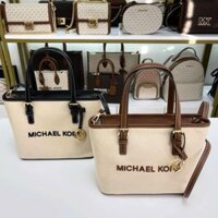 Michael Kors - Túi MK Natural Jet Set Travel Extra-Small Canvas Top-Zip Tote Bag (28x19x10cm)