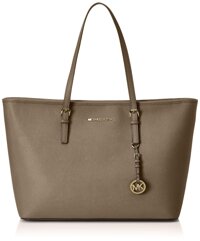 Michael Kors Womens Jet Set Travel Leather Tote Shopper Handbag Taupe Large