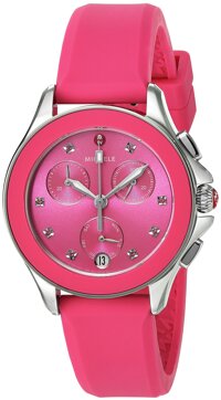 MICHELE Women's Cape Topaz Stainless Steel Quartz Watch with Silicone Strap, Pink, 16 (Model: MWW27C000010)