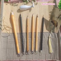 [MiChi Art] Bộ cọ Sáo Trang 6 cây, 7 cây Welkin - Bút lông vẽ màu nước thủy mặc, cọ thư pháp lông thú Thủy Tự Nhàn