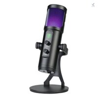 Micro Cardioid USB Với Đèn RGB Một Nút Bấm Theo Dõi Thời Gian Thực Có Giá Đỡ Để Bàn Cho Điện Thoại Thông Minh / Laptop / PC Live Streaming Video C