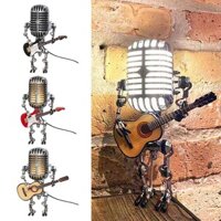 Micro Guitar Robot LED Đèn Ngủ Để Bàn Đèn Bàn Bóng Đèn Tường Retro Handmade Độc Đáo Trang Trí Máy Tính Để Bàn Tại Nhà Độc Đáo