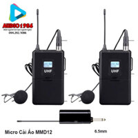 Micro không dây Audio MMD12 Kèm 2 Mic cài ve áo và cục thu phát di động cho loa kéo amply mixer