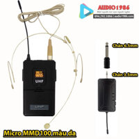 Micro không dây đeo tai Audio MMD100 UHF kèm 1 mic đeo tai màu da dùng cho Amply loa kéo, mixer loa trợ giảng