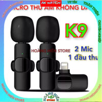 Micro không dây K9 ( 2 mic ) dùng thu âm quay video và livestream cho điện thoại
