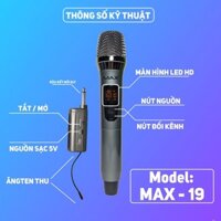 Micro không dây MAX19 dùng cho loa kẹo kéo di động, amply karaoke