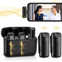 Micro lavalier không dây kèm hộp sạc đầu thu video âm thanh di động Micro mini cho Iphone Android máy tính bảng chơi game trực tiếp