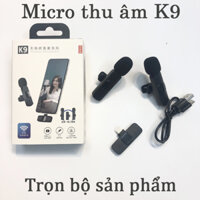 Micro thu âm cài áo K9 nhỏ gọn dễ sử dụng bắt xa lên tới 10m dùng để ghi âm quay video, Mic K9 tích hợp pin sạc.