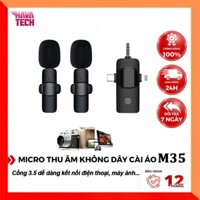 Micro thu âm cài áo lọc ồn M35 dùng 3 cổng kết nối điện thoại, máy quay, loa trợ giảng, laptop khi live, quay video