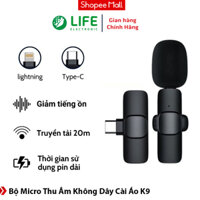 Micro Thu Âm Không Dây Cài Áo K8 - K9, - Khử Tiếng Ồn Cao Cấp - Khoảng Cách 20M. Nhỏ Gọn