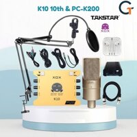 Micro thu âm LivestreamTakstar PC-K200 mới cùng phụ kiện XOX K10, kẹp mic, màng lọc, dây 3 màu, tai nghe
