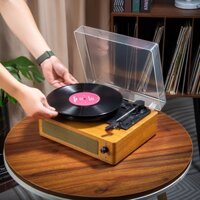 Middix Máy hát đĩa than tích hợp nắp đậy chống bụi Loa Bluetooth không dây phong cách cổ điển