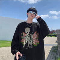 (MIEMIE) Áo Khoác nỉ nam local brand Đen form rộng thu đông áo sweater bộ xương in hình outerity boy phố