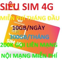 [Miễn Phí 1 Tháng] Sim Data 4G 10Gb/Ngày - 300Gb/Tháng Độc Quyền VIETNAMOBILE - SIMTHE.VN