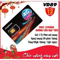 [MIỄN PHÍ 12T + TẶNG CÁP SẠC] Sim 4G VN VD8912T, 2Gb ngày, miễn phí nội mạng dưới 20p và 50p ngoại mạng