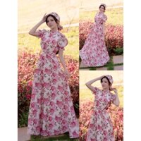 (miễn phí chỉnh váy) đầm maxi hoa tiểu thư tay phồng váy xoè đi biển du lịch chụp hình sống ảo thiết kế cao cấp