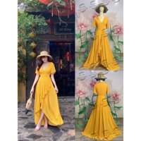 (miễn phí chỉnh váy) đầm maxi voan tay loe cổ tim váy xẻ tà chéo đi tiệc cưới du lịch chụp ảnh thiết kế trẻ trung