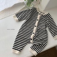 [Miễn phí vận chuyển ~] Bộ áo liền quần dài tay sọc mùa xuân thu