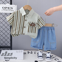 [Miễn phí vận chuyển] Bộ đồ ngắn tay cho bé trai bán buôn, trang phục mùa hè mới, quần áo trẻ em, thời trang Hàn Quốc, áo hai mảnh cho trẻ em