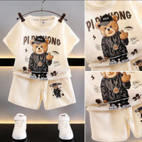 [Miễn phí vận chuyển] Bộ đồ ngắn tay trẻ em bán buôn 2025, trang phục mùa hè cho bé trai, bộ đồ hai mảnh thời trang cho bé trai, bán chạy, in màn hình hai mảnh