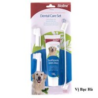 (miễn phí vận chuyển) BỘ KEM ĐÁNH RĂNG CHO CHÓ MÈO THÚ CƯNG Bioline Dental Care Set Tuýp 100g Giúp giảm hôi miệng giả