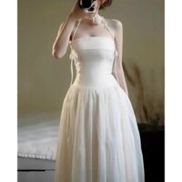 "{MIỄN PHÍ VẬN CHUYỂN} Đầm cúp ngực dáng xòe tơ nén 2 lớp kèm dây hoa cổ, phù hợp đi tiệc chị em KhảHân Shop"