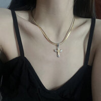 [Miễn phí vận chuyển] Dây chuyền mặt dây chuyền hình chữ thập phong cách Mỹ cho nam và nữ, dây chuyền xương rắn cao cấp thời trang, phong cách hip-hop bằng thép titan