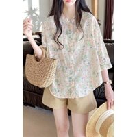 Miễn phí vận chuyển [Hàng mới] Áo sơ mi nữ phong cách Nhật Bản, áo nước cỡ lớn, có hàng, giao hàng nhanh, quần áo mùa hè nữ, áo sơ mi cotton lanh rộng rãi, thiết kế độc đáo cho phụ nữ